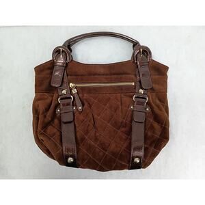 Maxx New York Hobo Handbag Brown Quilted Suede Gold Tone Studs